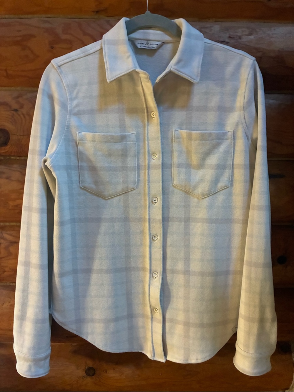 Alpine Design Cream and Light Tan Plaid Button-Down Women's Shirt